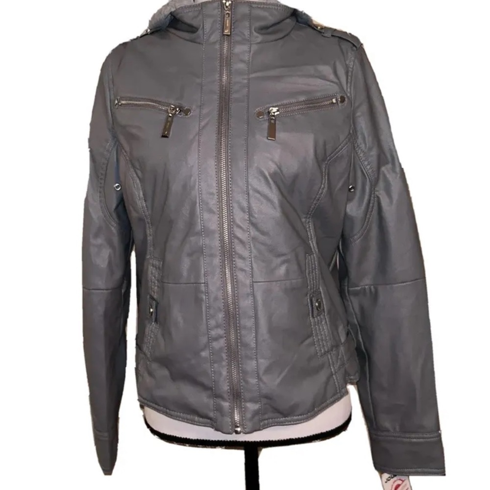Jou Jou Vegan Leather Moto Jacket Gray Women’s Medium New With Tags - Picture 4 of 16